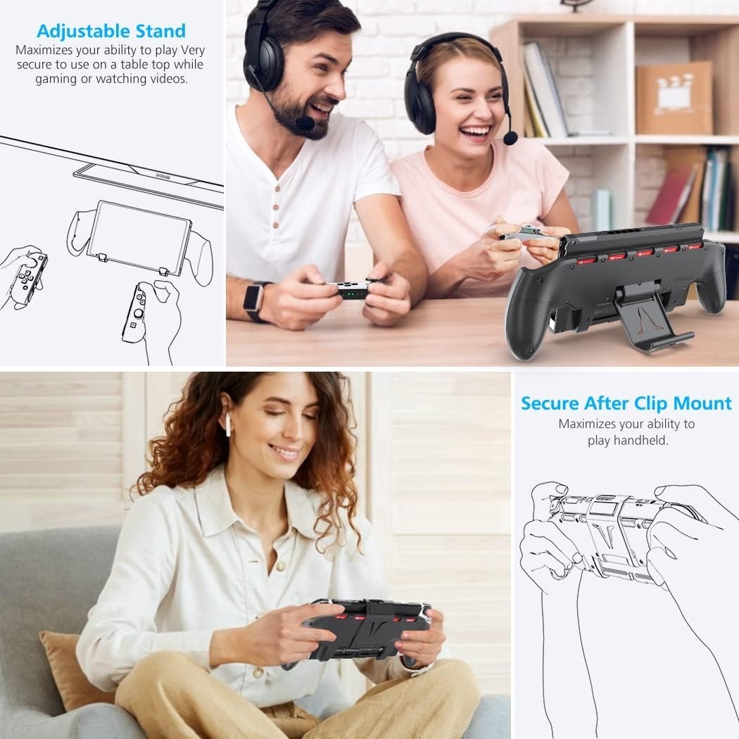 Switch Grip with Upgraded Adjustable Stand, Asymmetrical Grip with Adjustable...