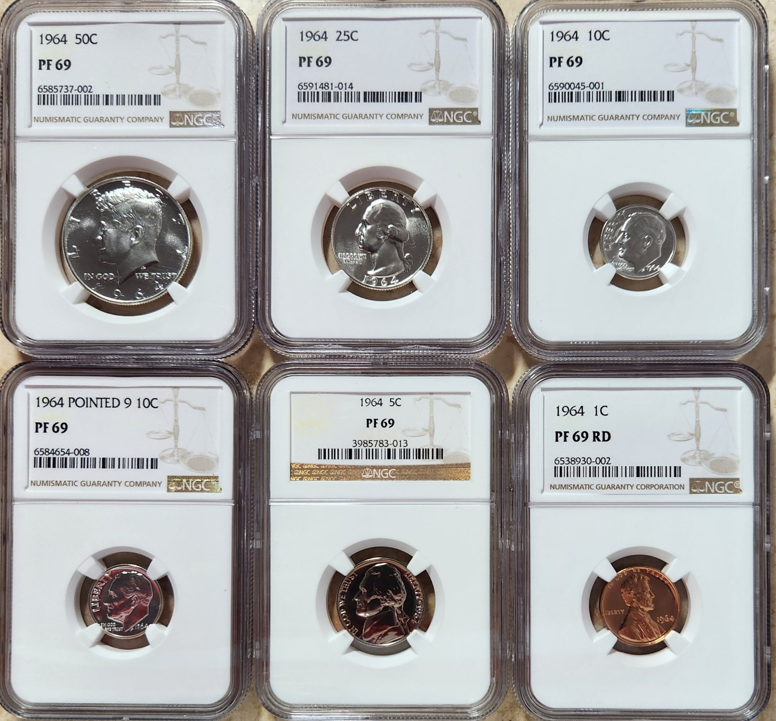 1964 Proof Set ALL NGC PR-69!! Both Dimes Included. No Spots!PERFECT 69 SET