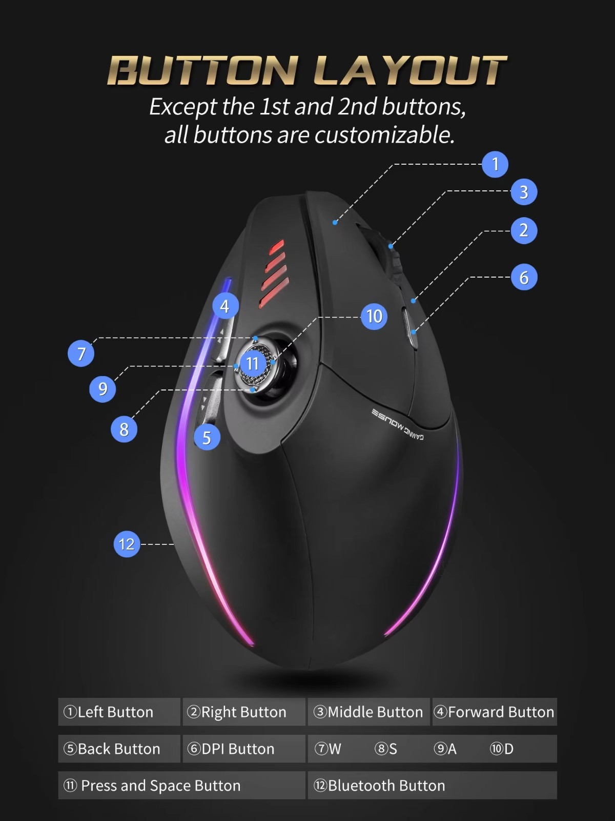 F18 Vertical RGB Silent Wireless Gaming Mouse