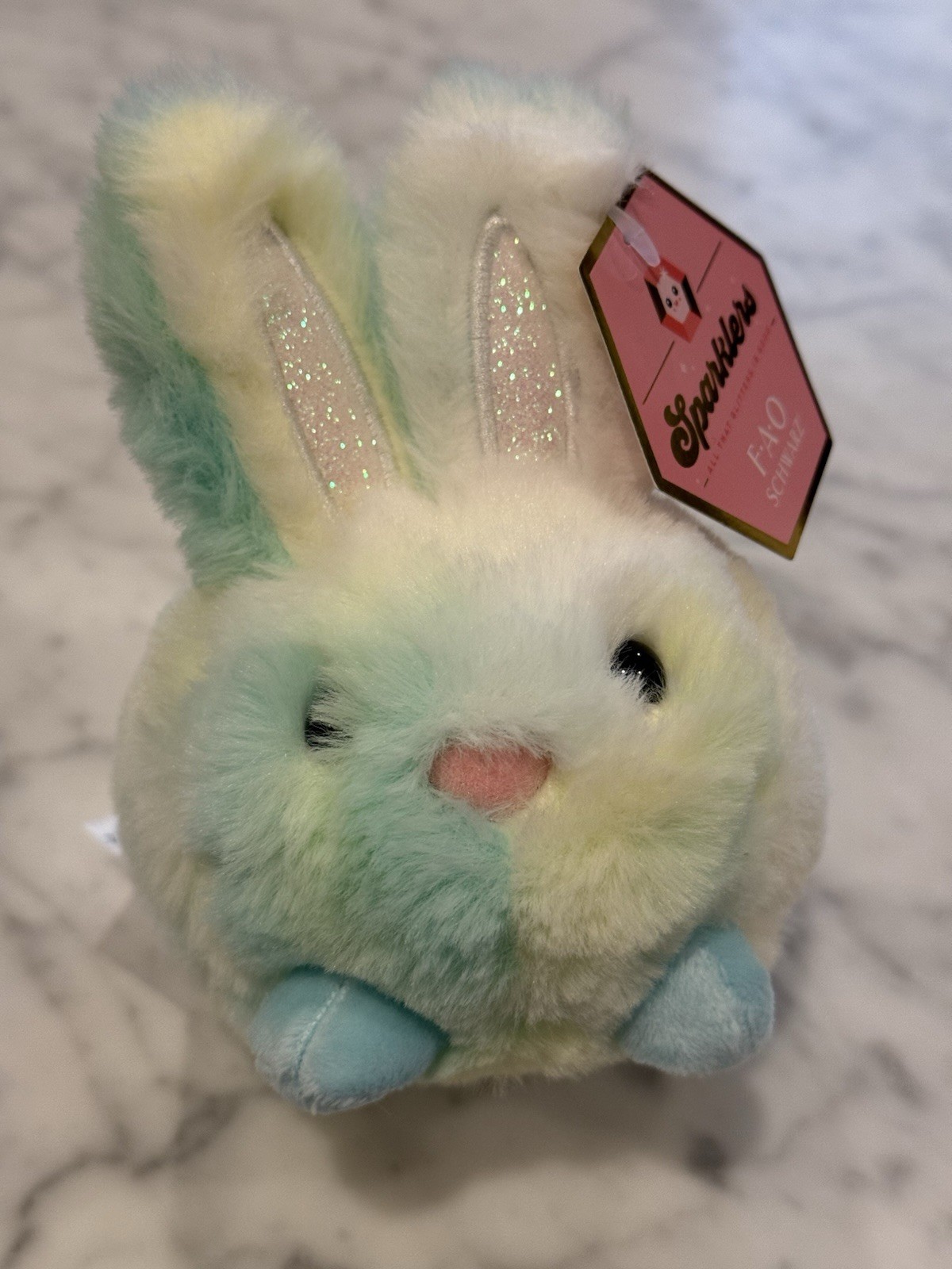 FAO Schwarz BLUE GREEN YELLOW SPARKLERS BUNNY Tie Dye Plush Animal New