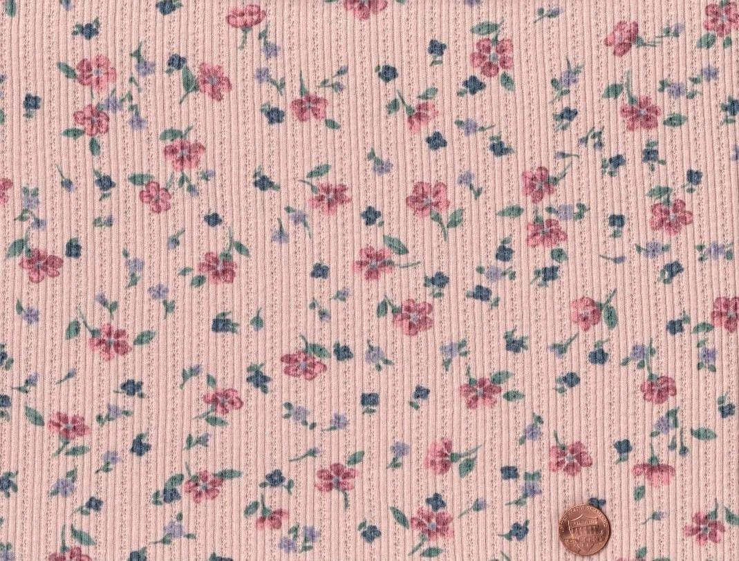 Waffle Weave Thermal Knit Fabric, PINK BLUE GREEN Floral, BTY x 60 Wide