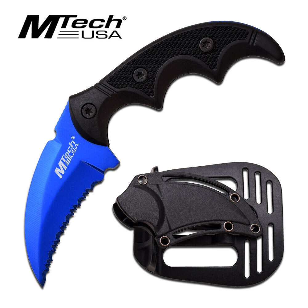 MTech Karambit Knife Full Tang 5" – Blue Serrated Blade, G10 Grip, Paddle Sheath