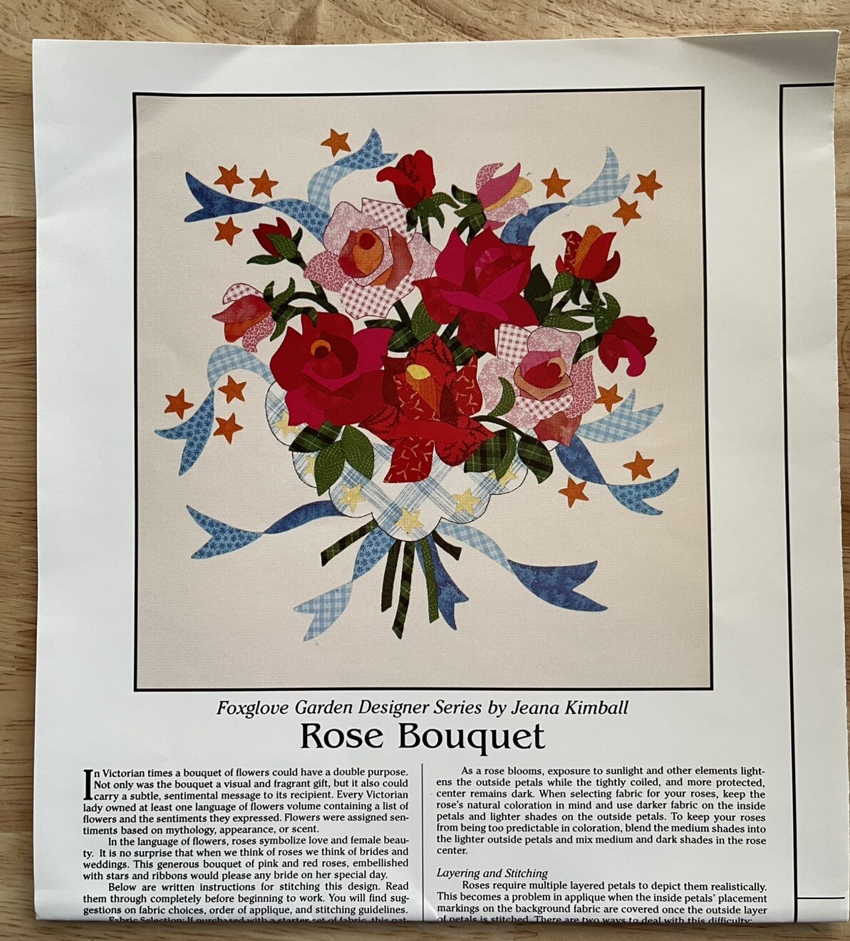 ROSE BOUQUET Jeana Kimball Applique Pattern Foxglove Garden Designer Series