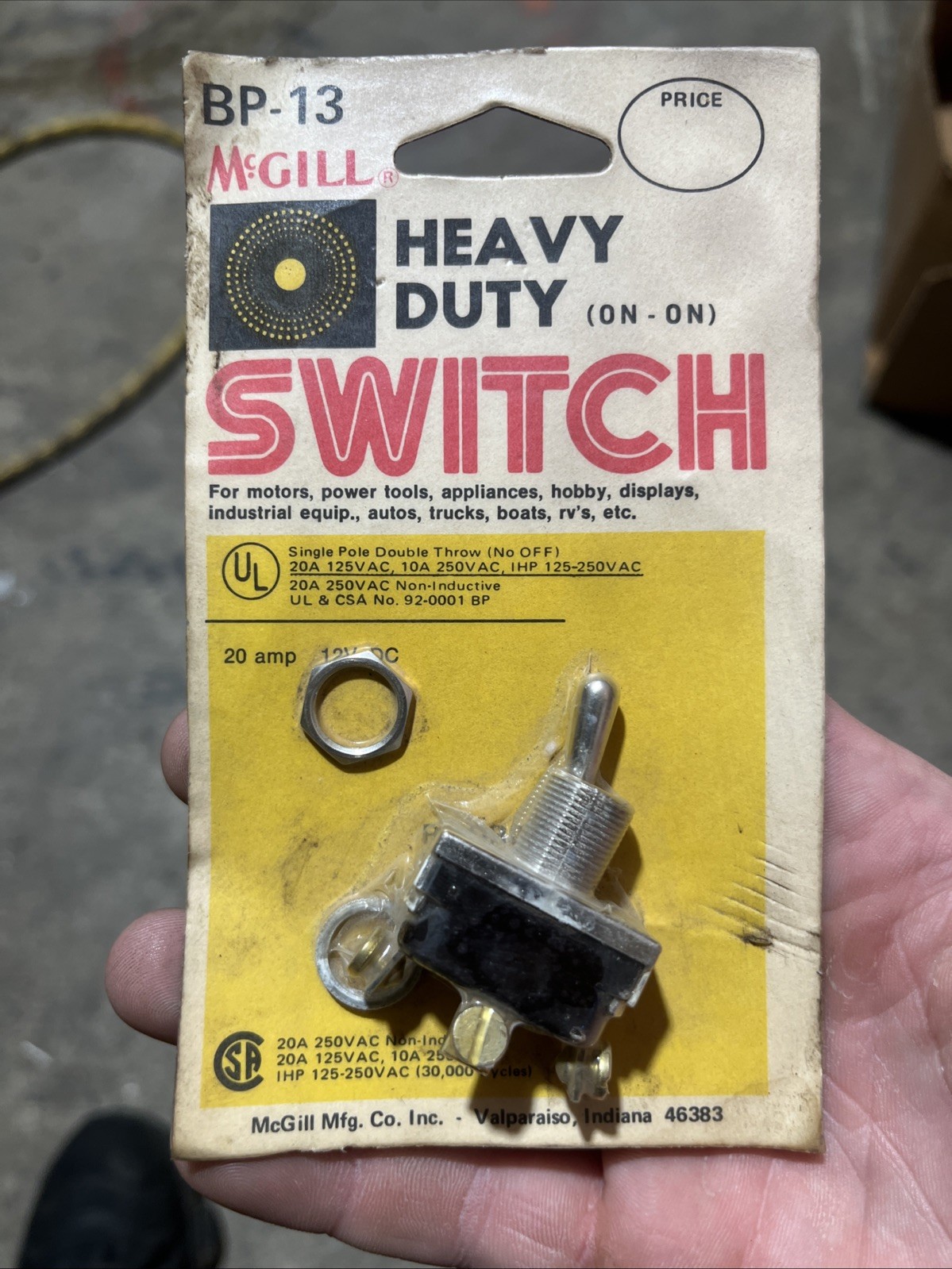 McGill BP-13 Heavy Duty Toggle On-On 20A 125V 10A 250V Sealed new old stock NOS