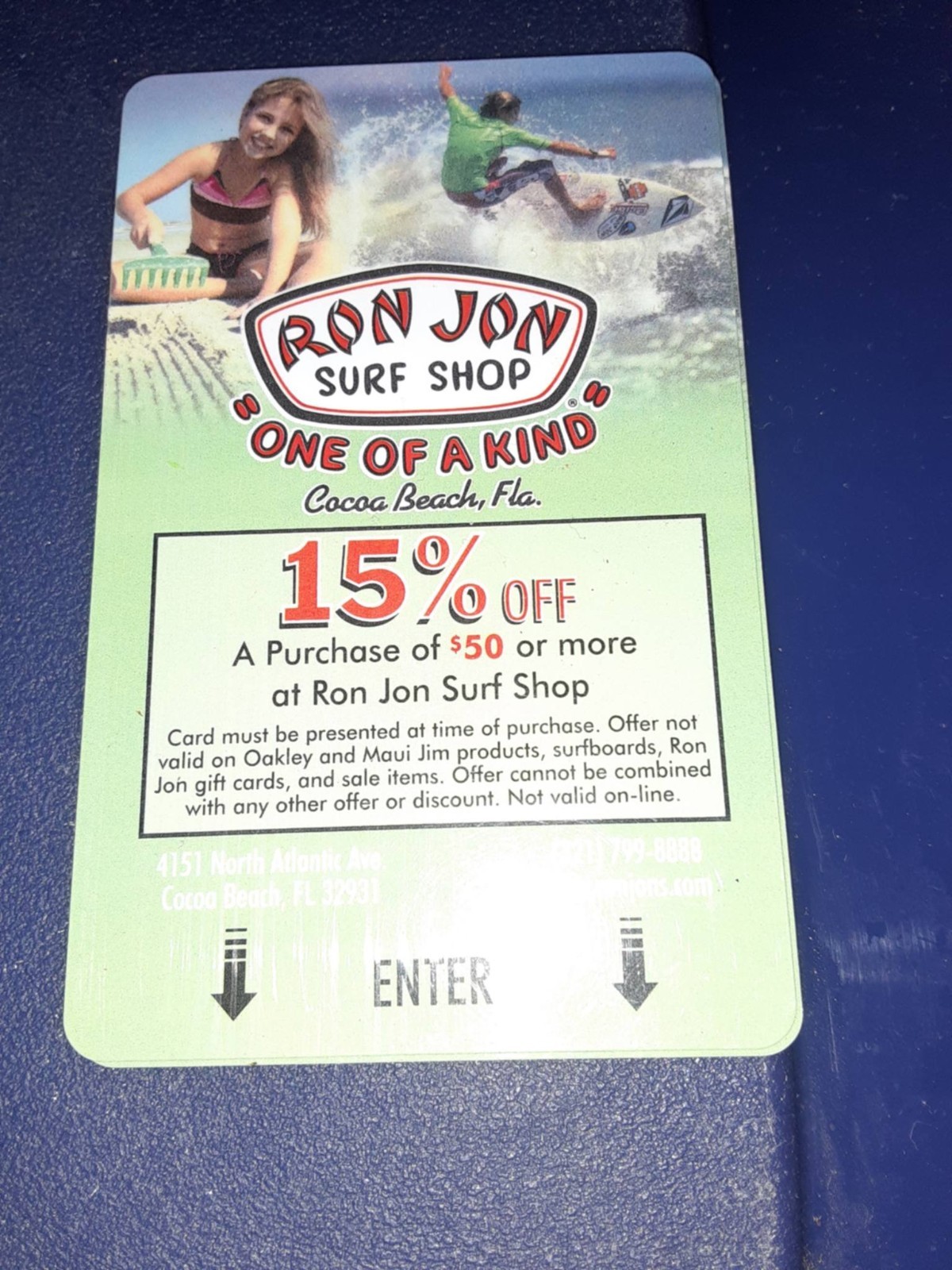 Ron Jon Surf Shop 15% off $50 Discount Card