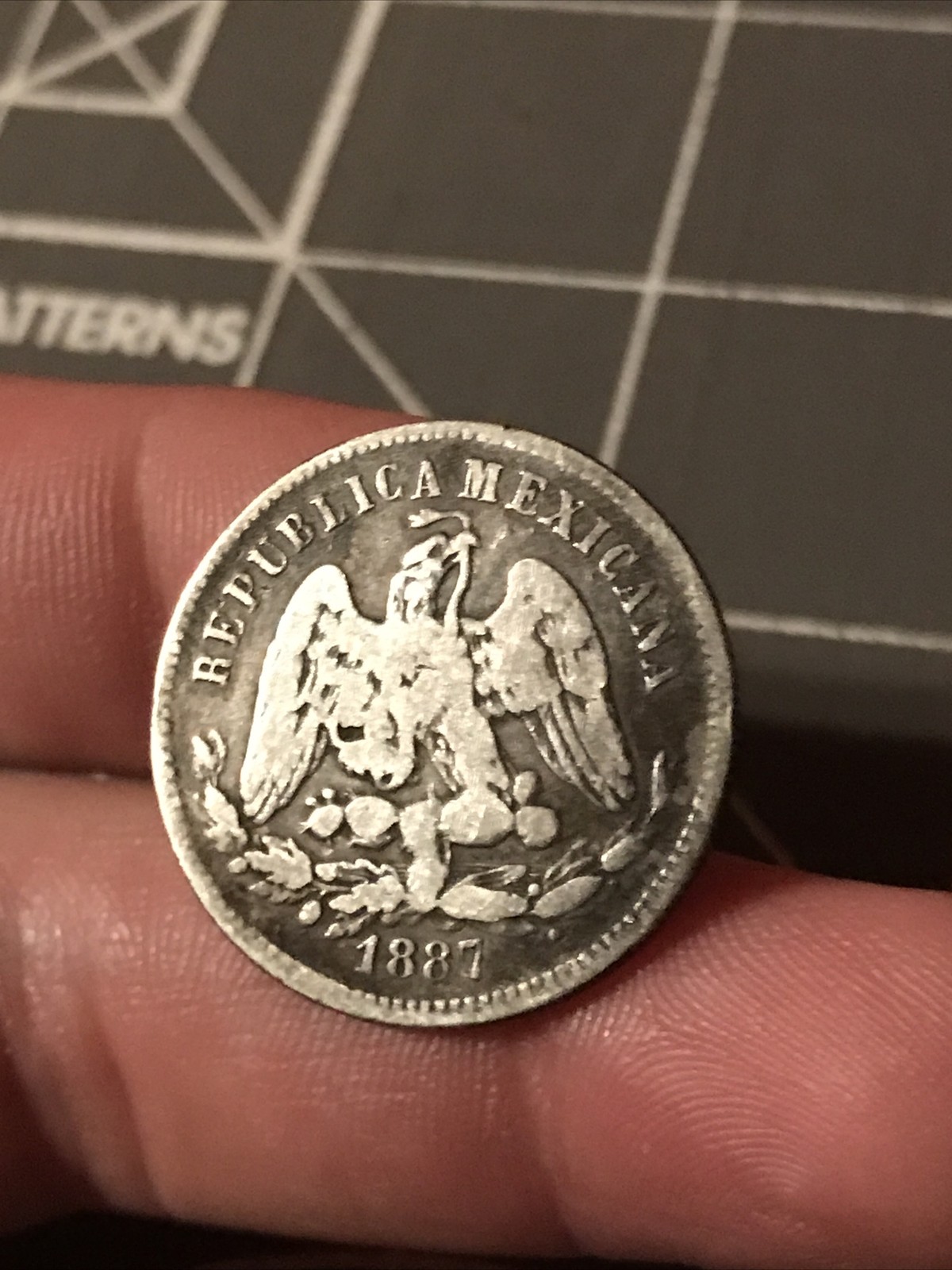 Antique 1887 Mexico 25 Centavos .900 Silver Coin
