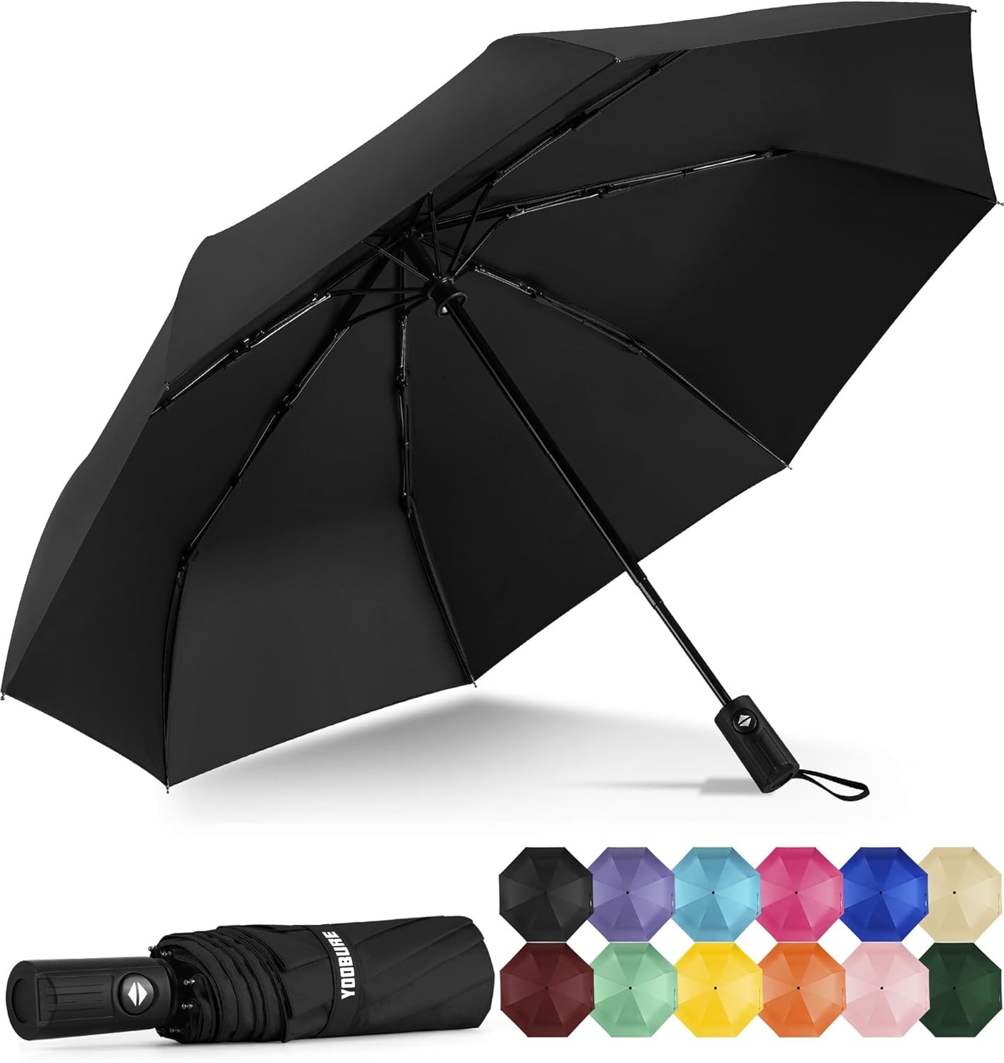 Yoobure Windproof Travel Umbrella - Automatic Umbrellas for Rain, Compact Foldin
