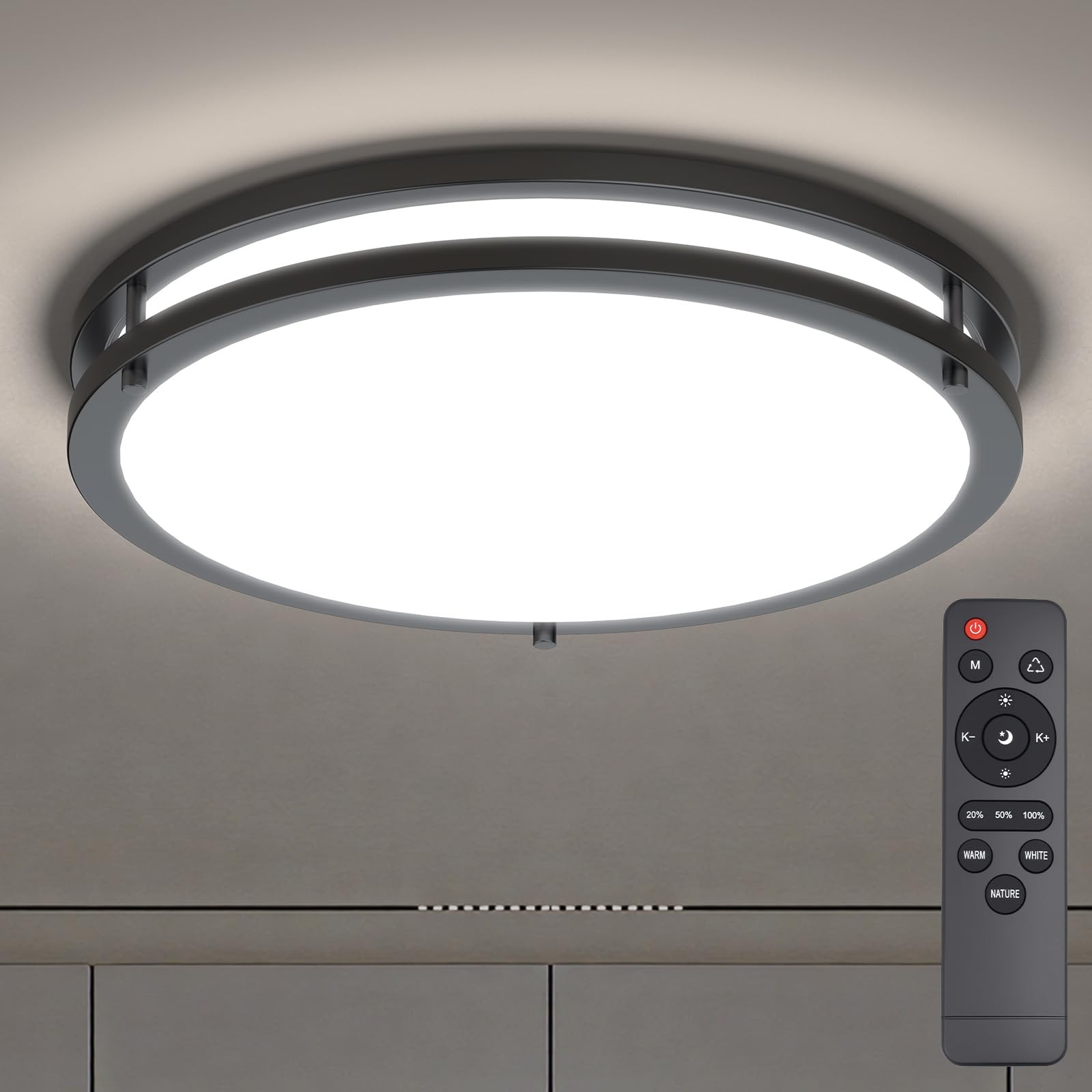 LED Ceiling Light 13 Inch Flush Mount 24W Dimmable Remote Kalium Adjustable