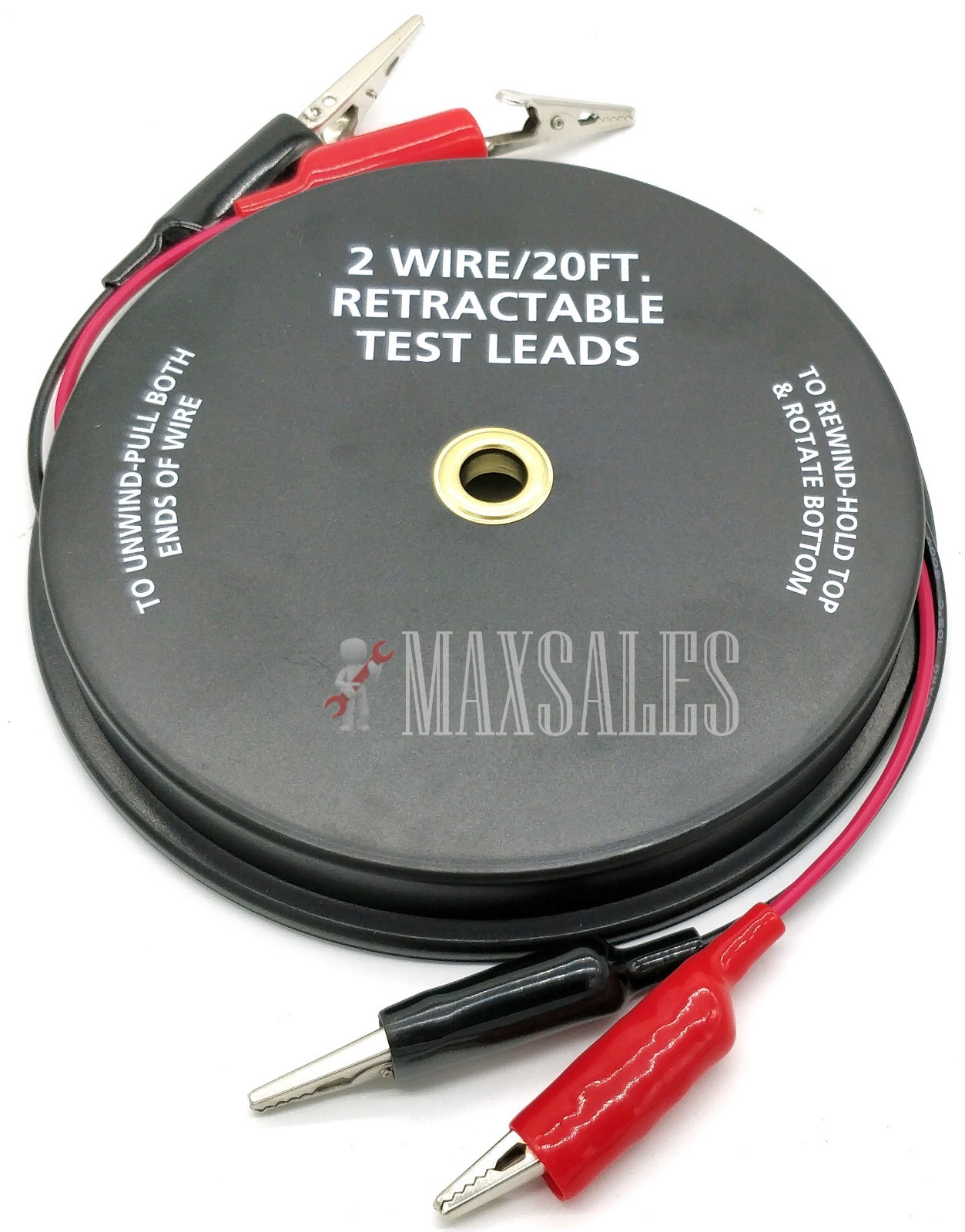 2 WIRE 20' RETRACTABLE TEST LEADS 18 GAUGE Alligator Clips in Reel