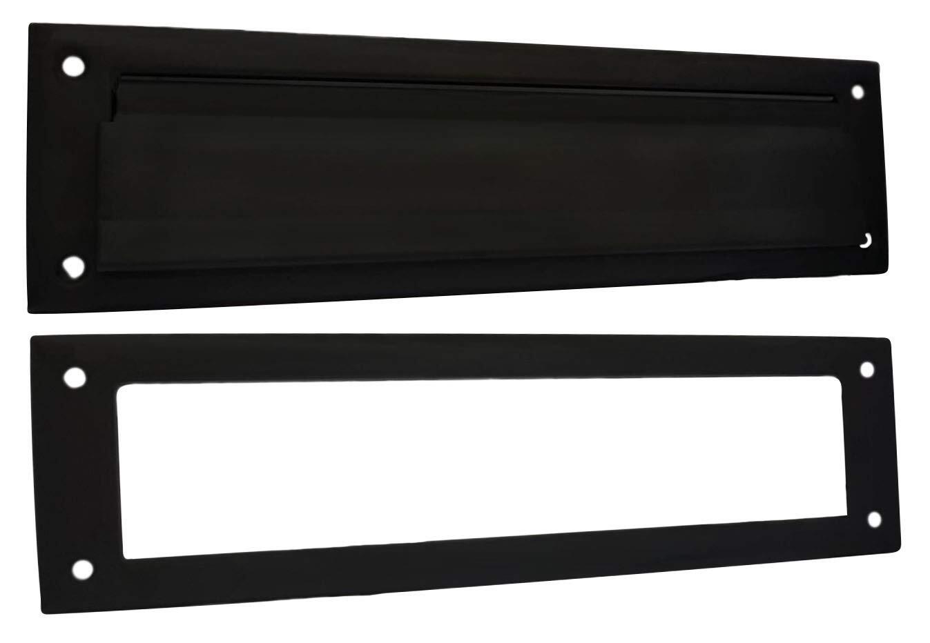 Solid Brass Mail Slot, with Solid Brass Interior Frame, 13" x 3.625", Matte Blac