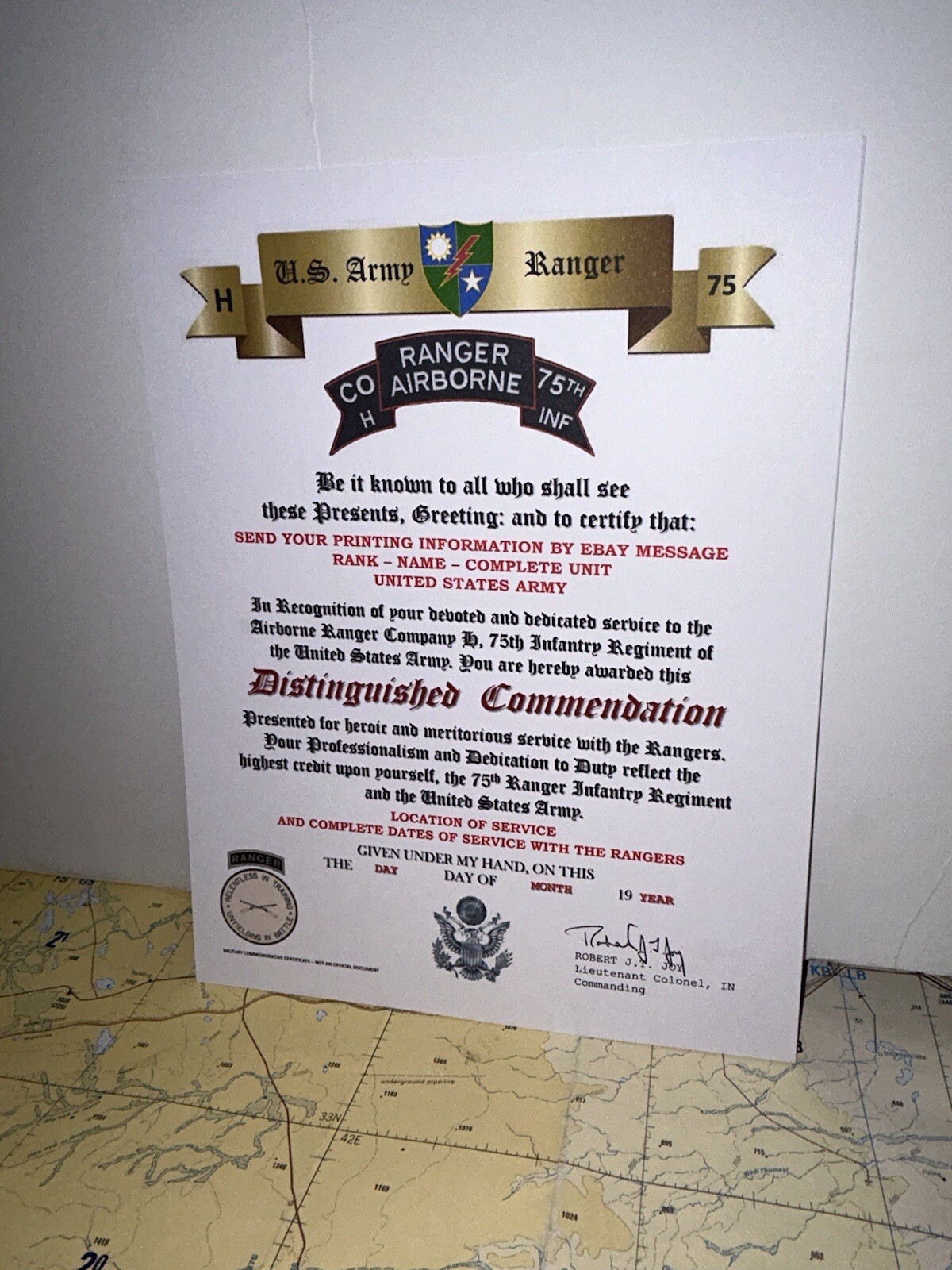 U.S. ARMY - H CO. 75TH INFANTRY RANGER REGIMENT / DISTINGUISHED COMMENDATION