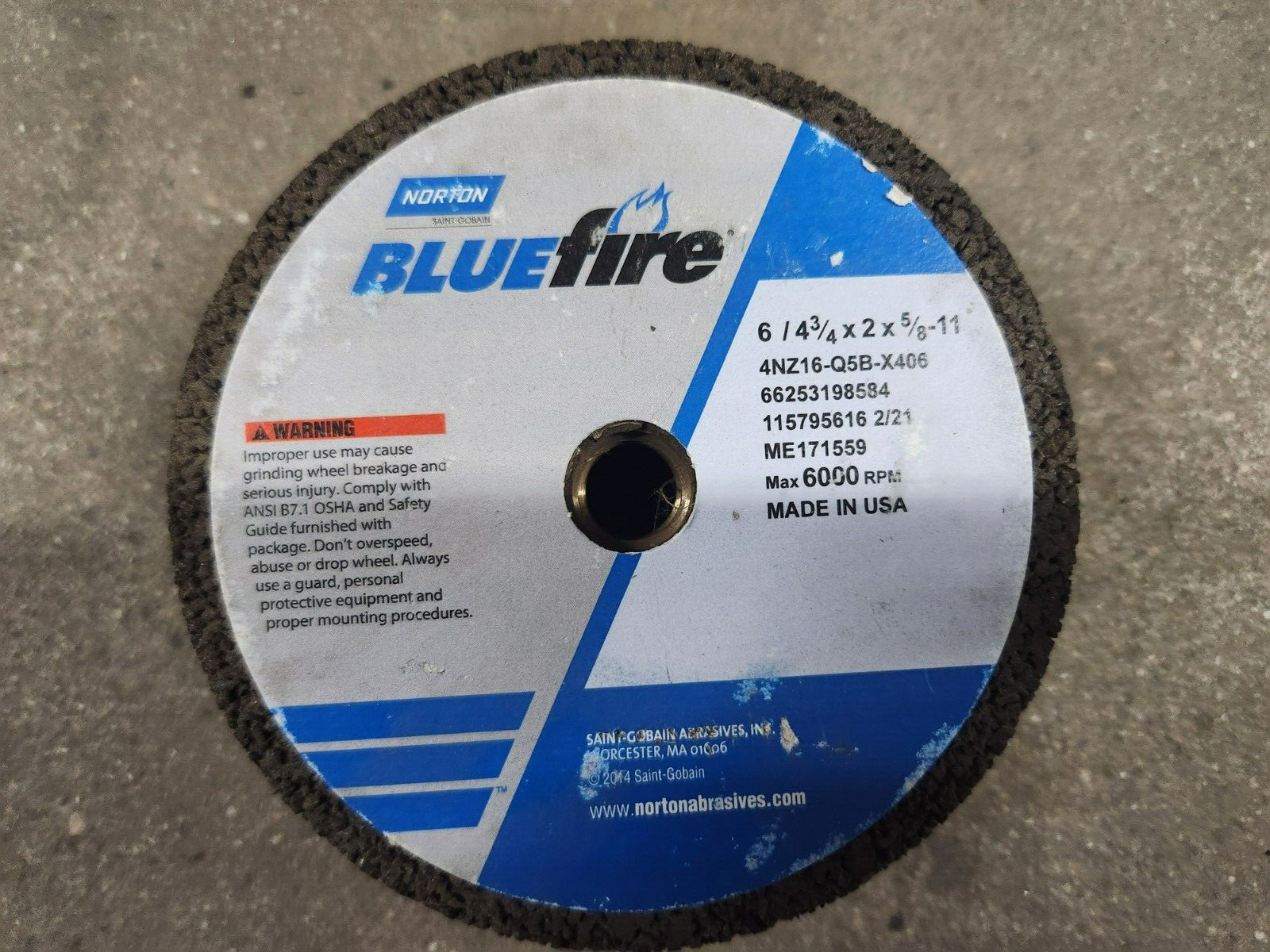 NORTON 66253198584 BlueFire 4NV ZA T11 Non-Reinf Port Snag Whl 6/4-3/4X2X5/8-11