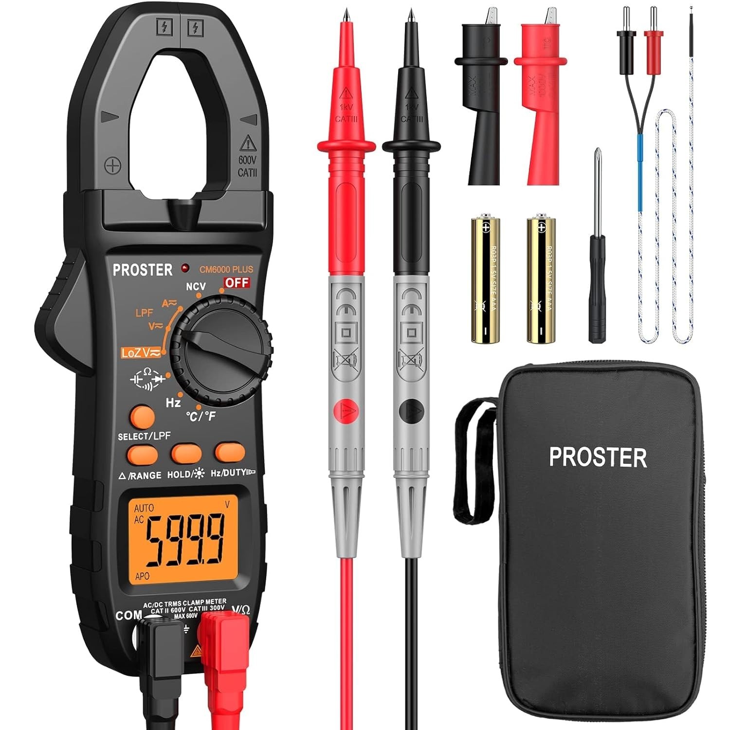 Pinza amperimétrica digital Proster, 6000 unidades, corriente CA CC de 800 A3