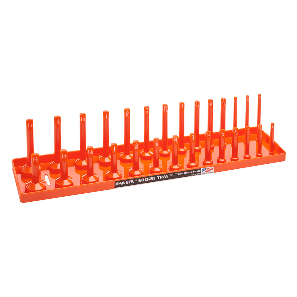 Hansen Global 1/2" Drive Socket Tray Holder SAE Inch Standard Deep USA Orange