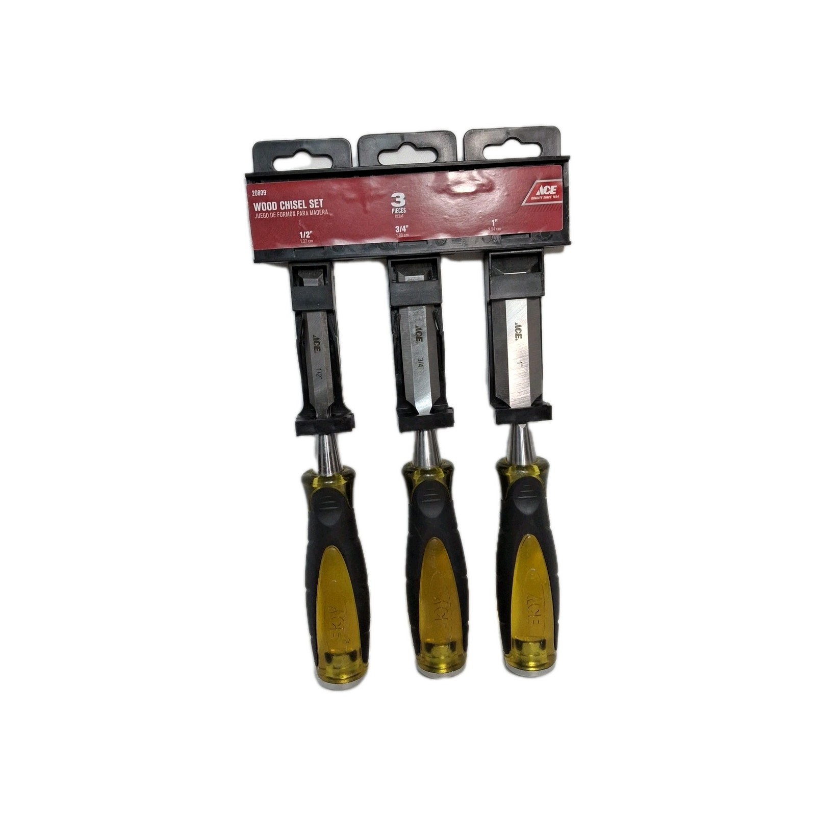 New ACE Hardware 3 Piece Wood Chisel Set 1" 3/4" 1/2" All Steel & Striking Cap