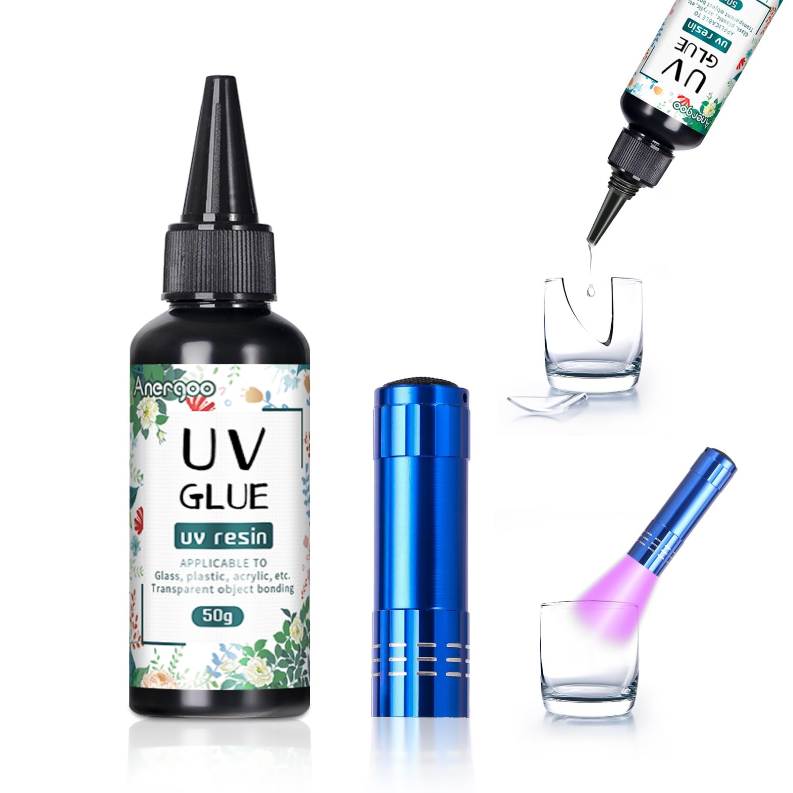 UV Resin Kit with Light - 50g UV Glue & Resin Glue for Jewelry Repair, Plasti...