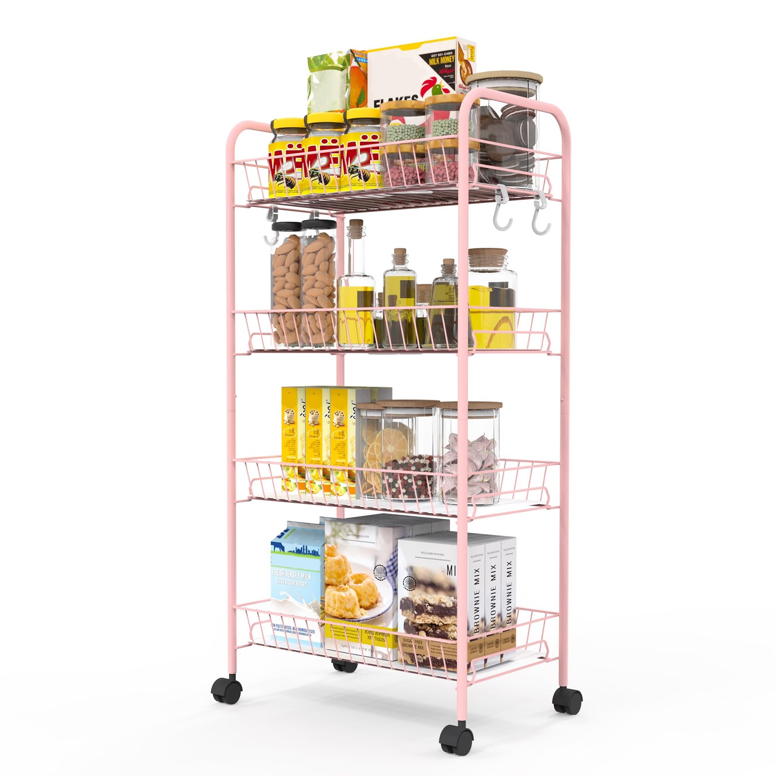 4 Tier Pink Metal Rolling Utility Storage Cart Organizer Wheels Office
