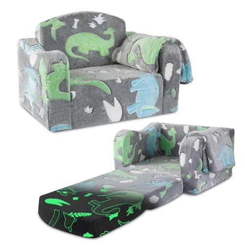 Comfy Toddler Chair and Couch for Kids with Blanket,2-in-1 Soft Dark Gray