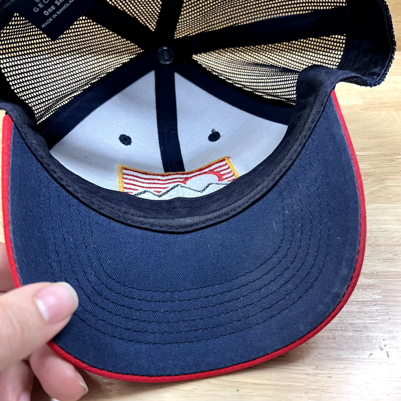 George Hat Cap Mountain Scene Snap Adjustable Trucker Red Blue Walmart Meshback