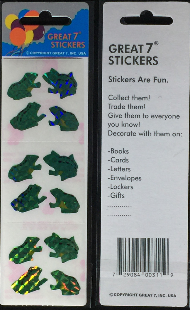 12 packages of Prismatic Frog Stickers, "Great 7" Sticker Designs, PPZ3101