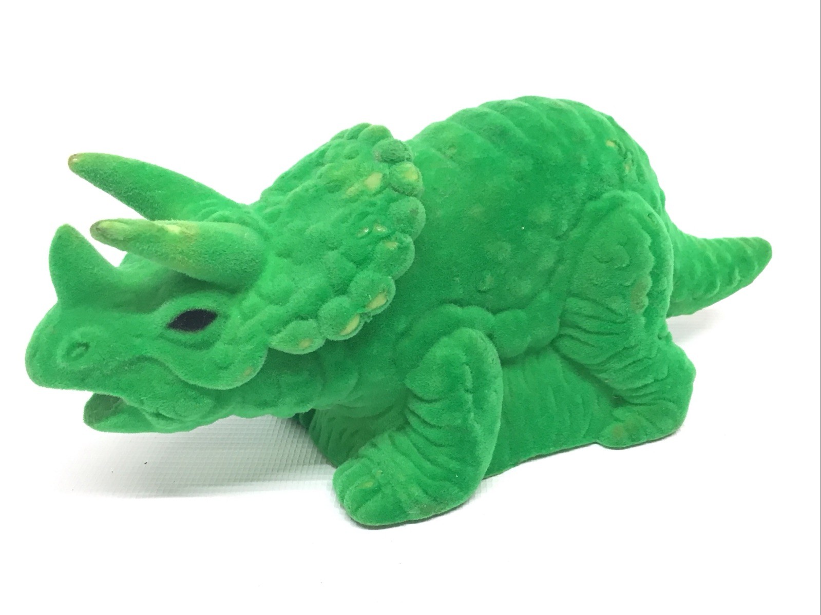 RARE Vintage 8” Neon Green Flocked Dinosaur Triceratops Pencil Sharpener