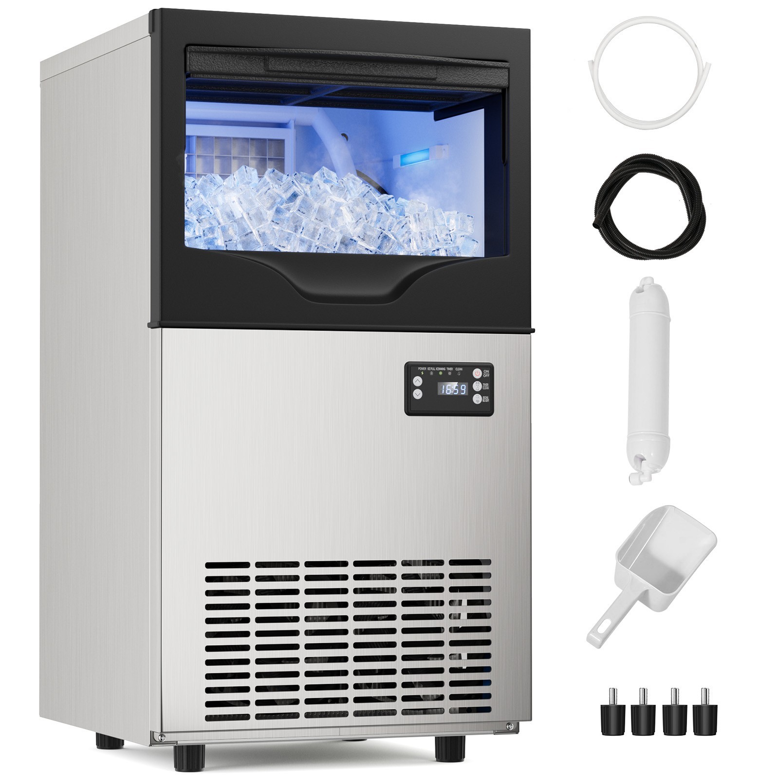 120LBS/24H Commercial Ice Maker Machine with 50lbs Storage & Auto Self-Cleaning