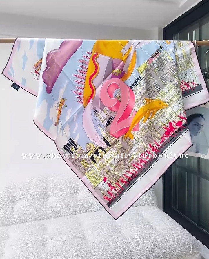 Sallys Parade Print 14~18 Momme Twill Silk Wrap Scarf Stole Square Shawl 35"