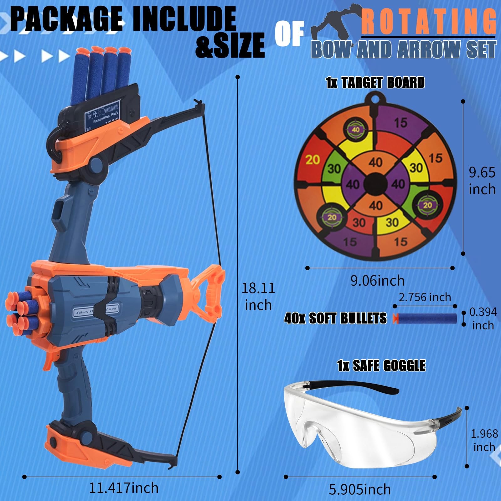 Bow and Arrow for Nerf Bullets, 6-Dart Rotating Drum, Easy to Use, Durable AB...