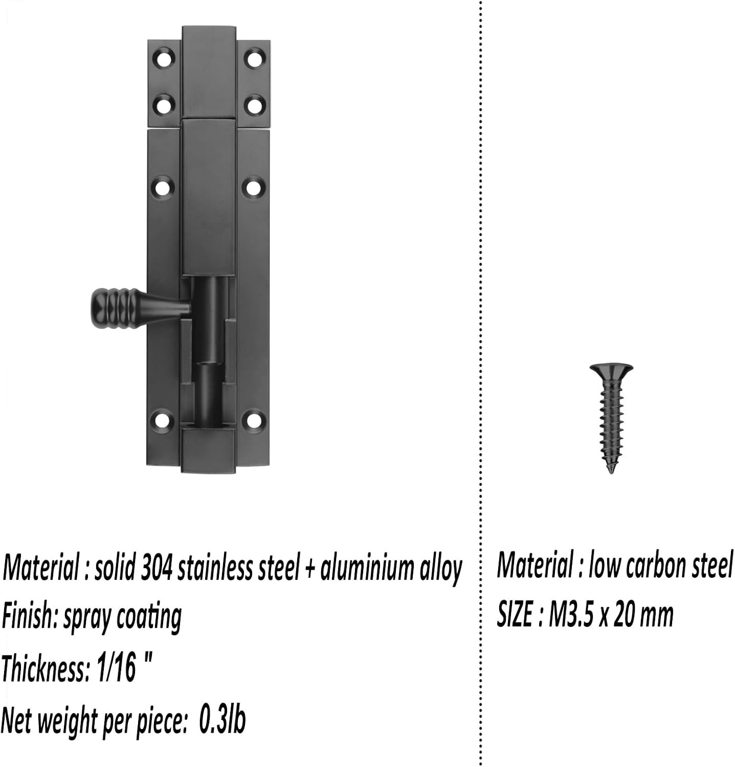 Durable 5" Black Aluminum Slide Bolt Latch - 2 Pack with Easy Installation