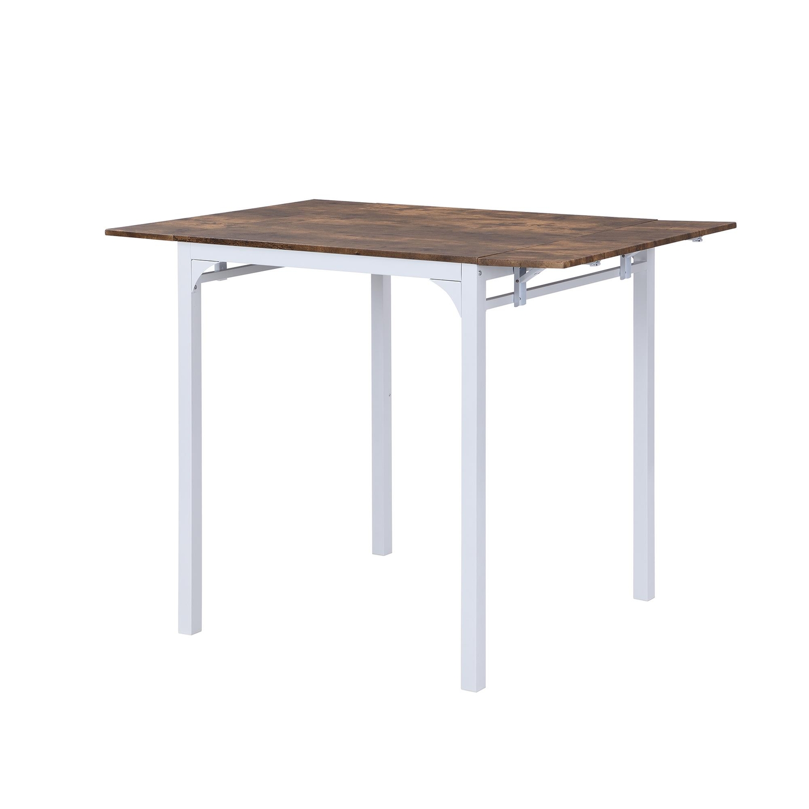 1 Table+4 Chairs White Frame Rustic Brown Tabletop Drop Leaf Dining Table Set
