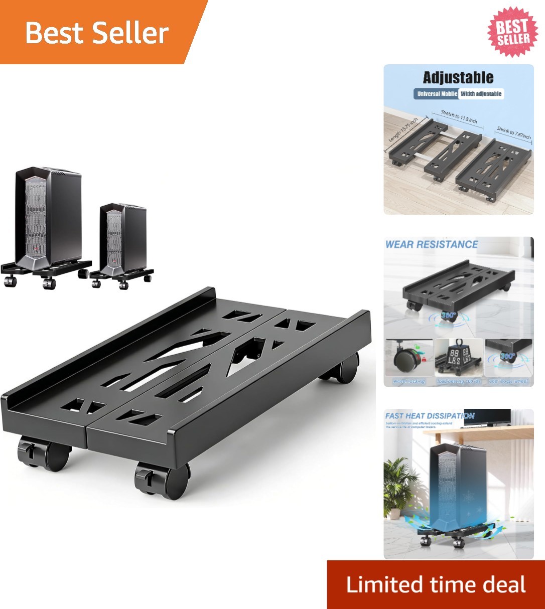 Pc Stand for Floor, Adjustable Computer Tower Stand for Carpet,Mobile CPU Stand