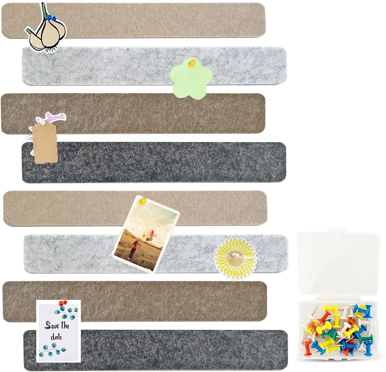 8 Pcs Black Brown Gray Felt Pin Board Bar Strips Small,