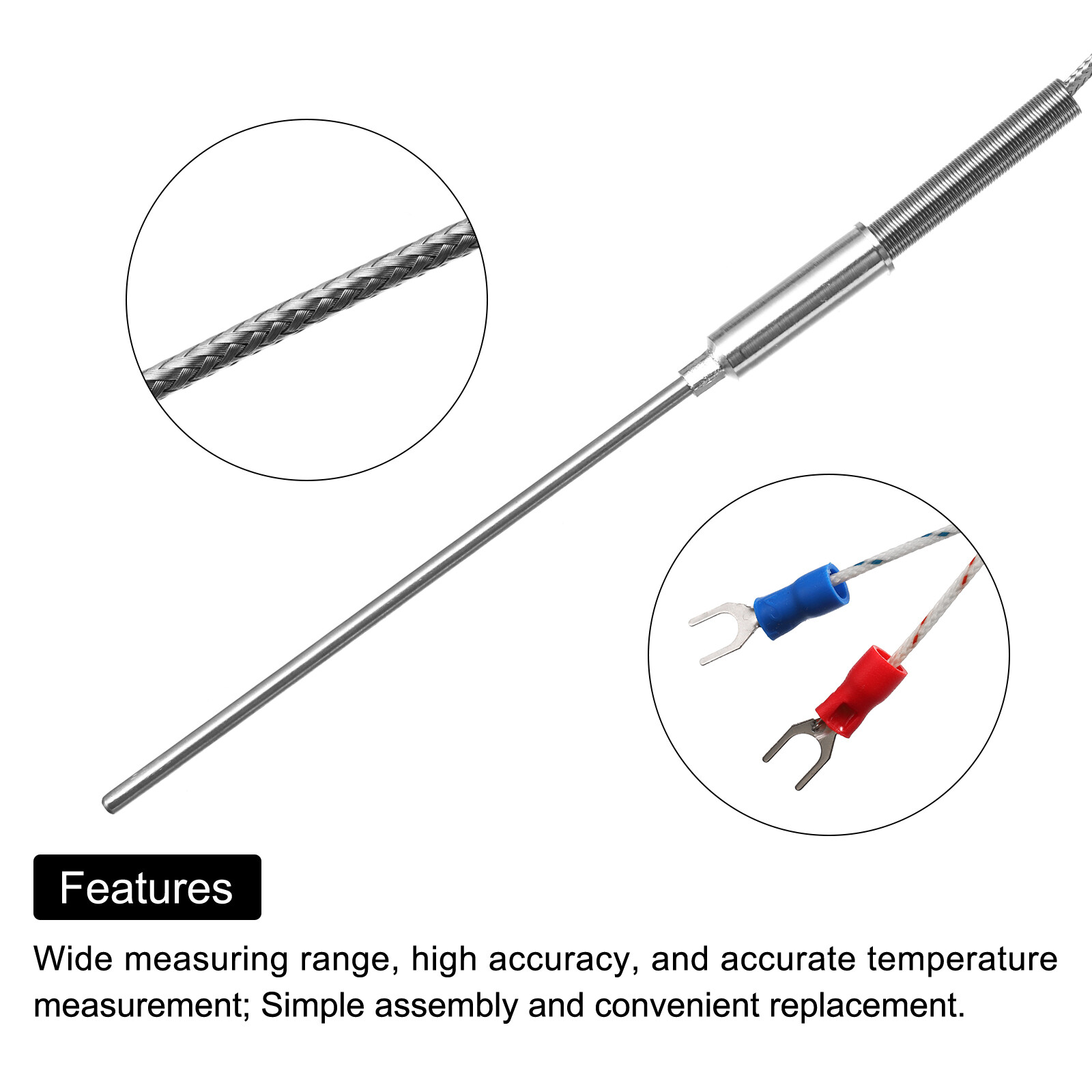 K Type Thermocouple Temperature Sensor Probe 1/8"x4" 6.6ft Wire