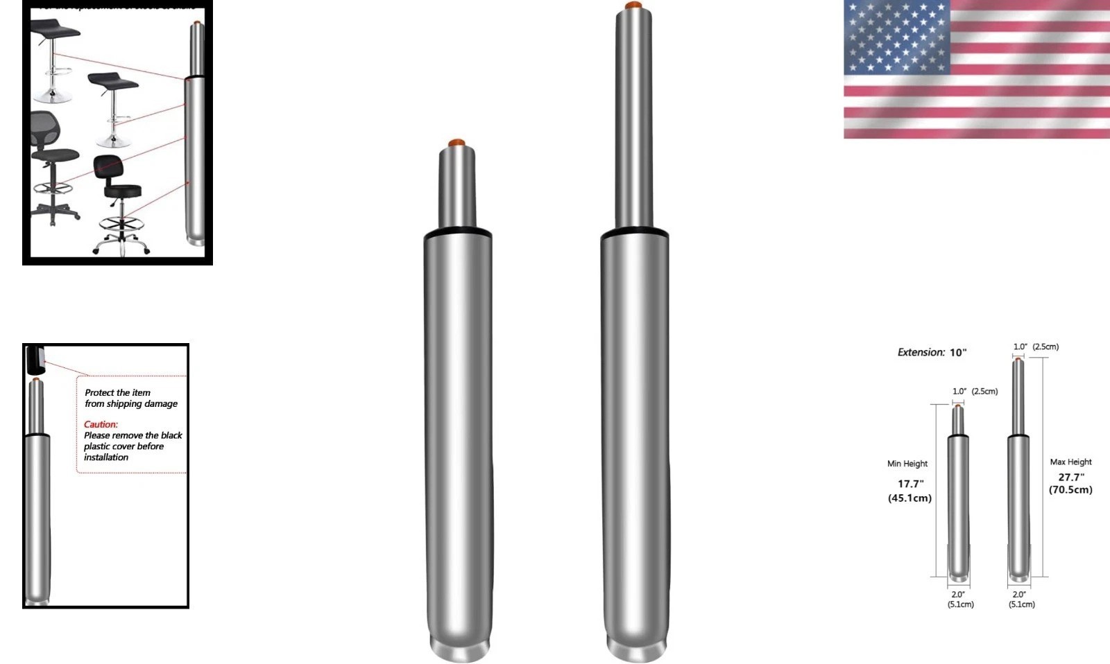 SGS Certified Heavy Duty Gas Lift Cylinder 18" to 28" - Easy Install & Reliable