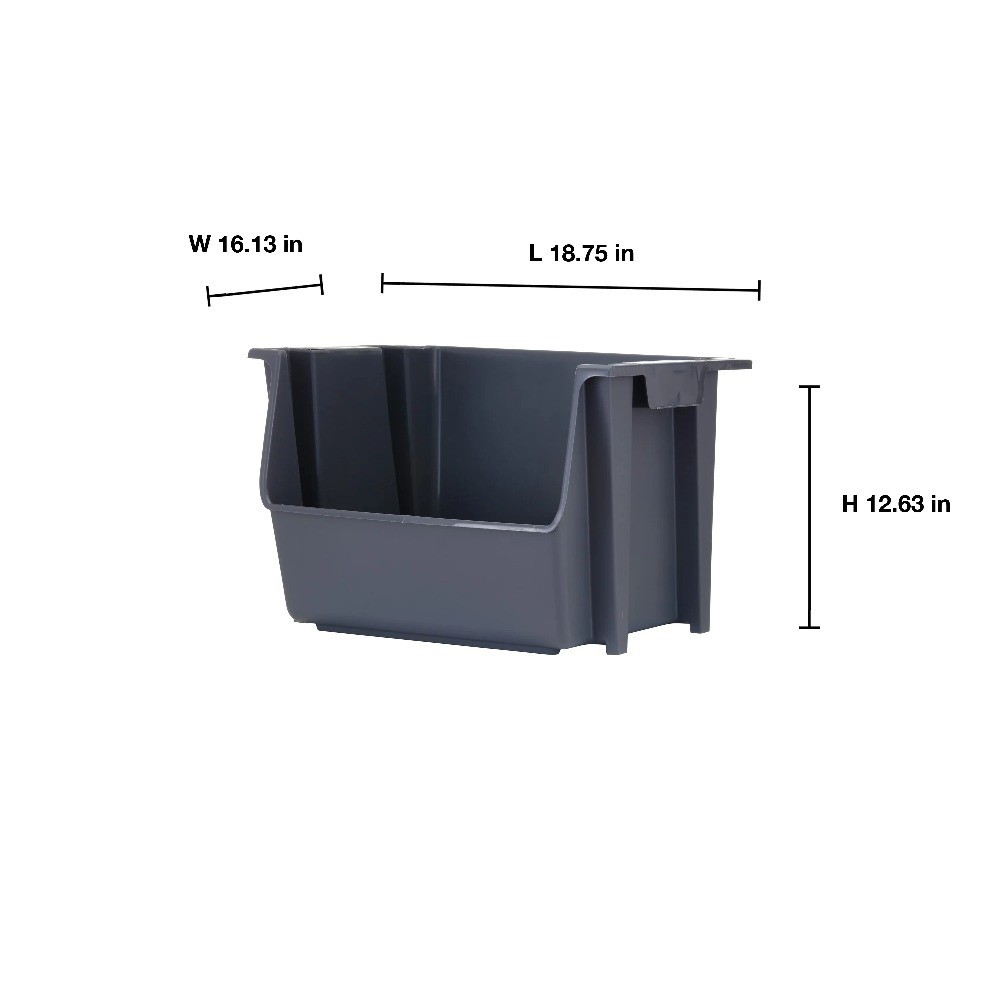 Large Plastic Stackable Storage Bins with Nesting Design in Gray Color