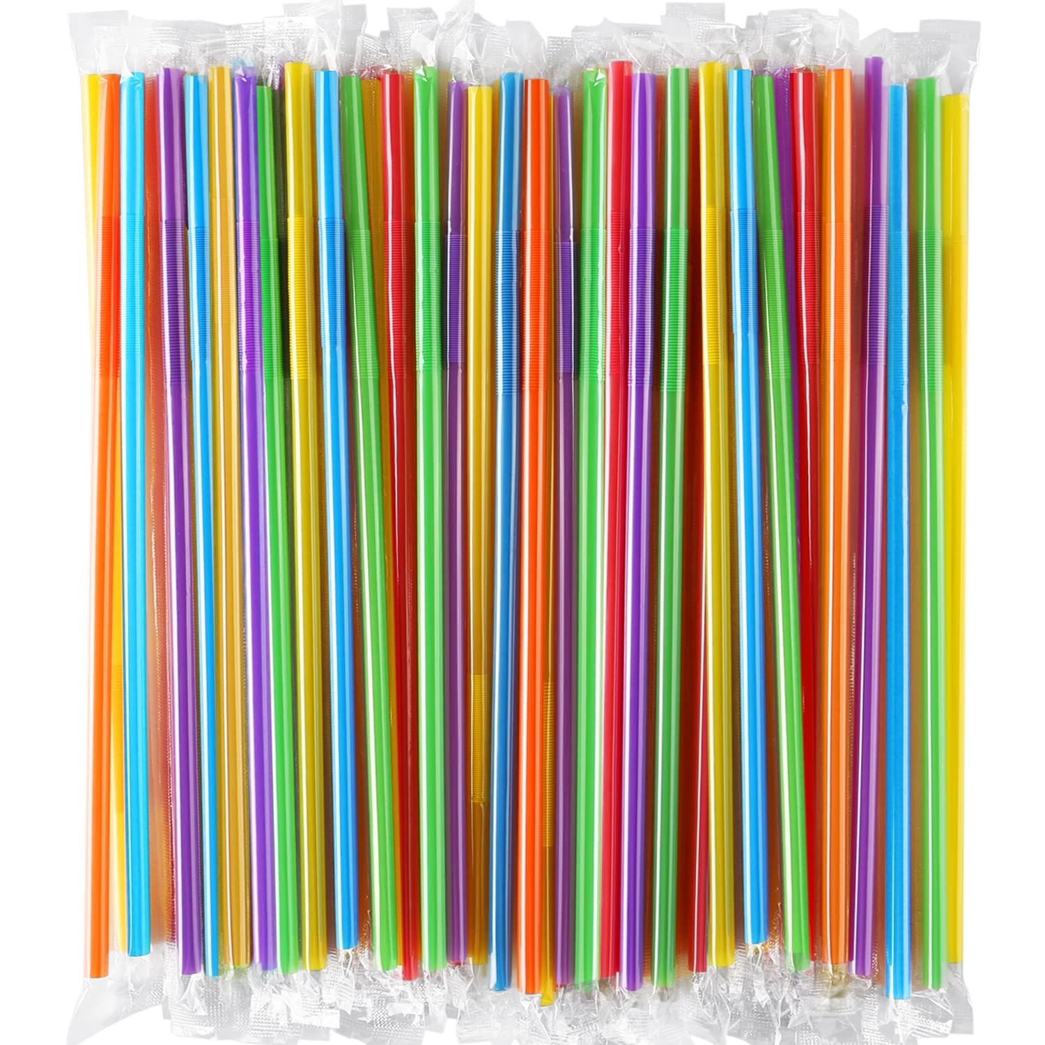 [Individually Wrapped] 100 Pcs Colorful Flexible Plastic Straws, Disposable B...