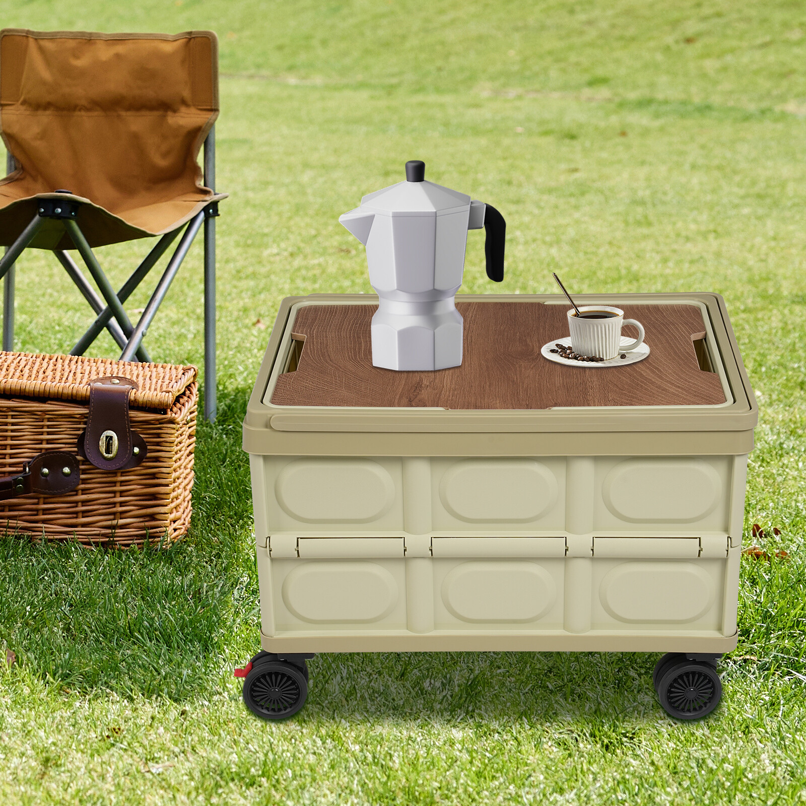 55l Foldable Cart Green Large Capacity Container Outdoor Storage Box With 4Wheel