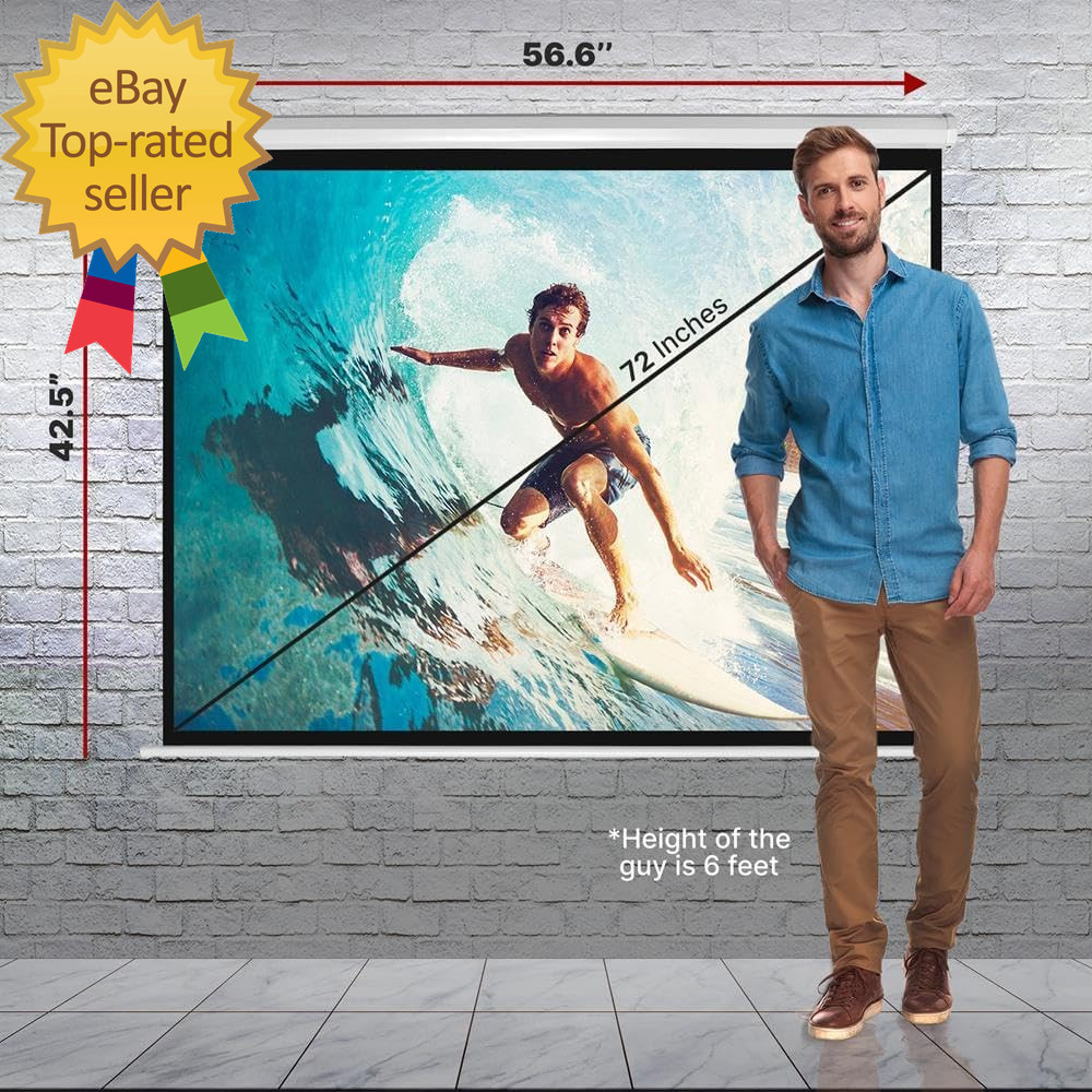 Manual Pull-Down Projector Screen - Universal 72-Inch Roll-Down Retractable Manu