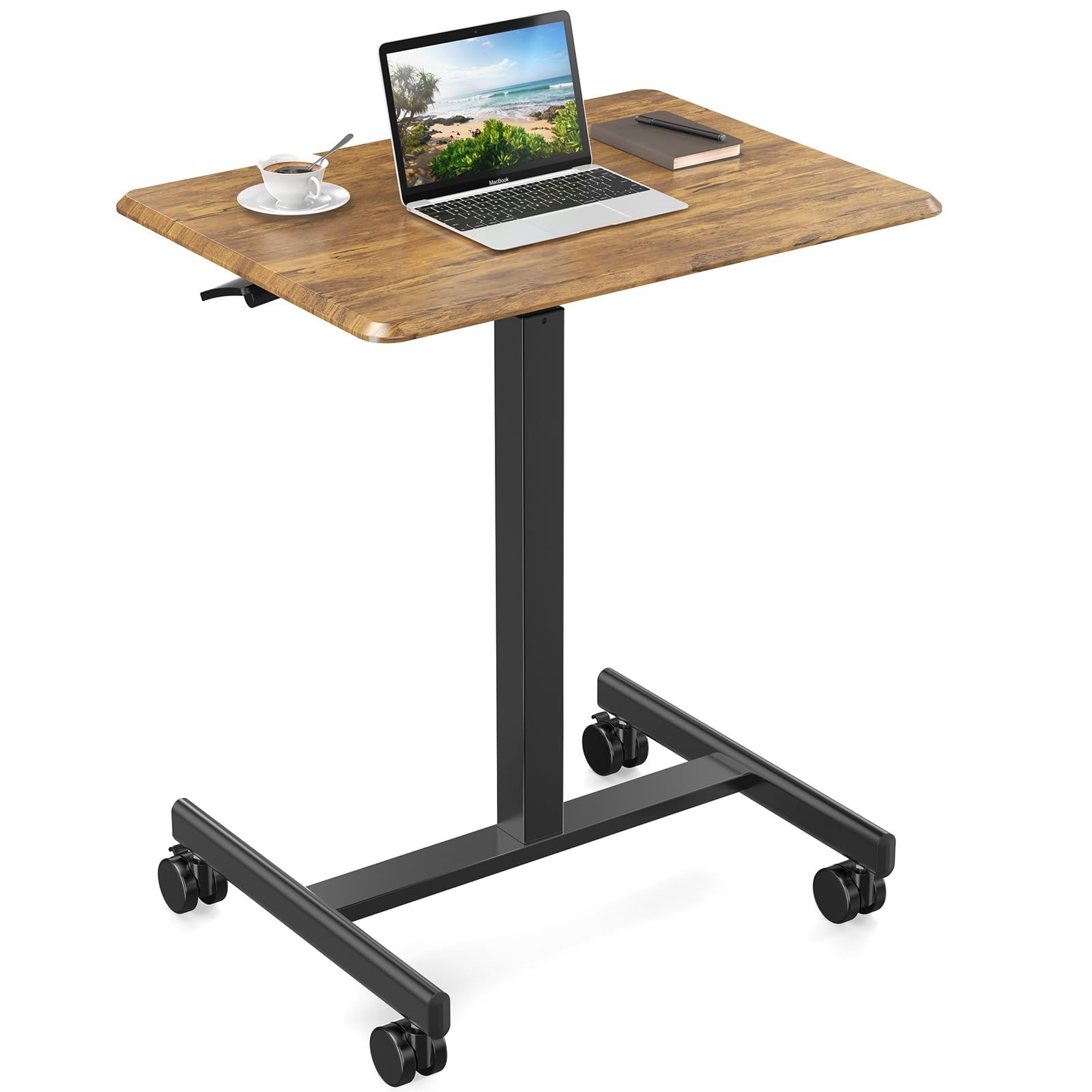 DUMOS Small Standing Desk Mobile Portable Rolling Laptop PC Table on Wheels A...