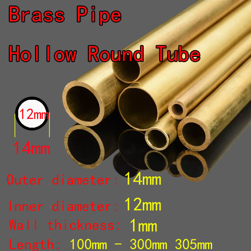 1pcs OD 14mm ID 12mm Brass Pipe Hollow Round Tube 100mm-305mm Length 1mm Thick