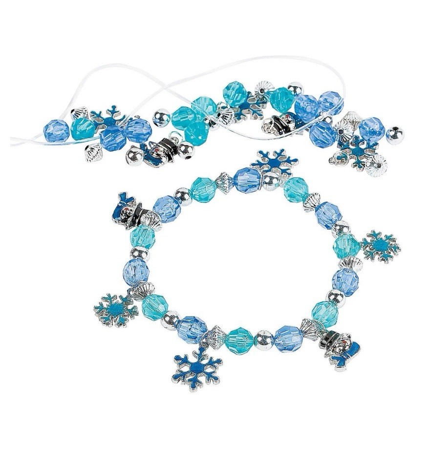Beaded Snowman Charm Bracelet Craft Kit Makes 12, Winter, Craft Kits, 12 Pc NWT