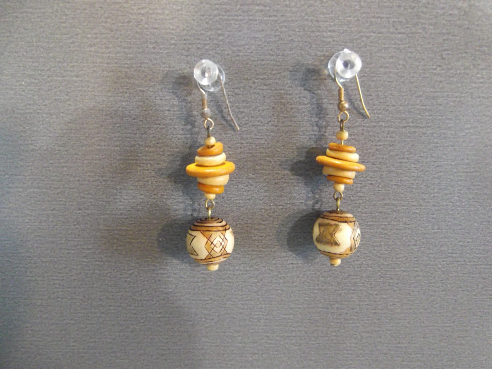 1 Pair Unique  1.75"in Wood/Plastic Brown Beehive Shape Dangle