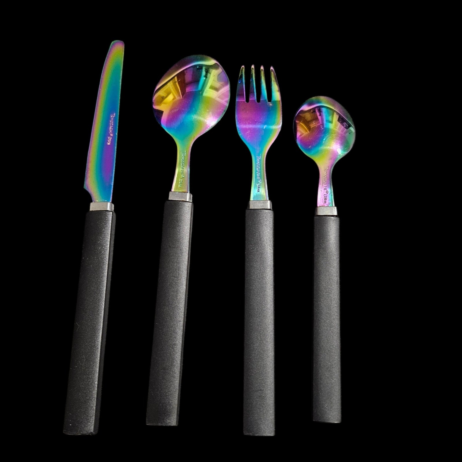 Tomodachi Rainbow Titanium Flatware Set Black Handle 4pc