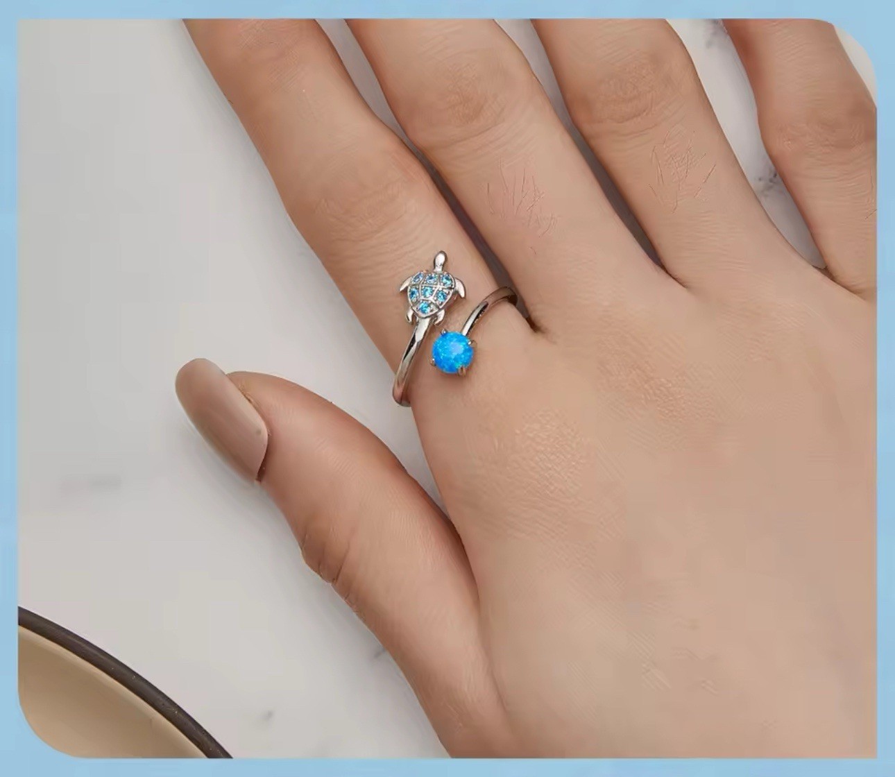 Opal Sea Turtle Ring Adjustable One Size Sealife Genuine 925 Sterling Silver 💖