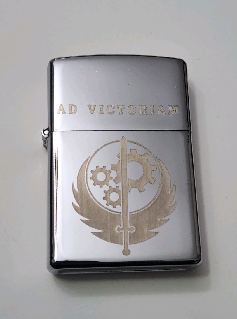 Custom Laser Engraved Flip Top Lighter Fallout Brotherhood of Steel Stainless