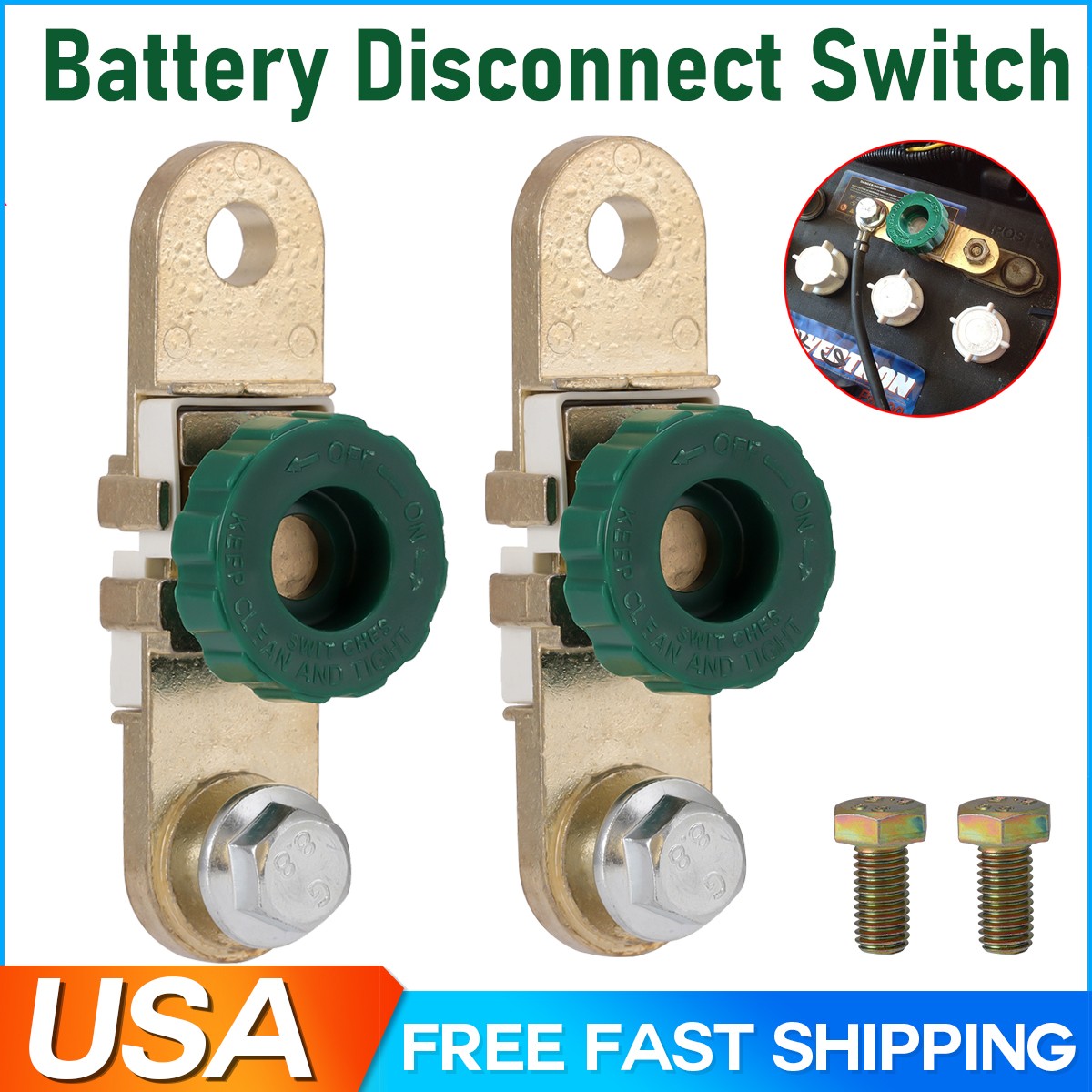 2Pcs Side Post Battery Terminal Quick Disconnect Switch Car Battery Shut/Cut Off