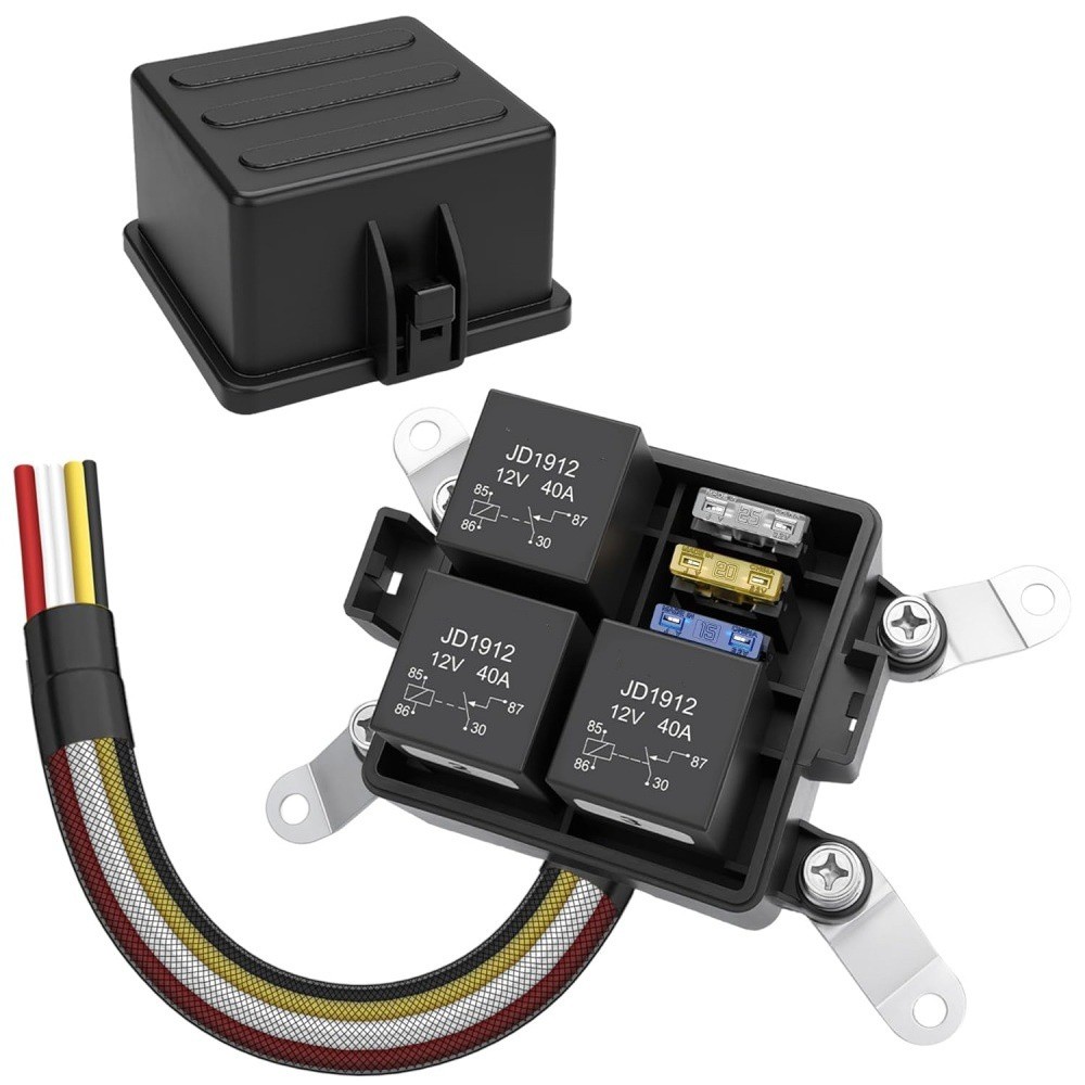 12V 3 Way Pre-Wired Fuse Relay Box W/ Fuses & Relay For Cars Truck Marine Boat