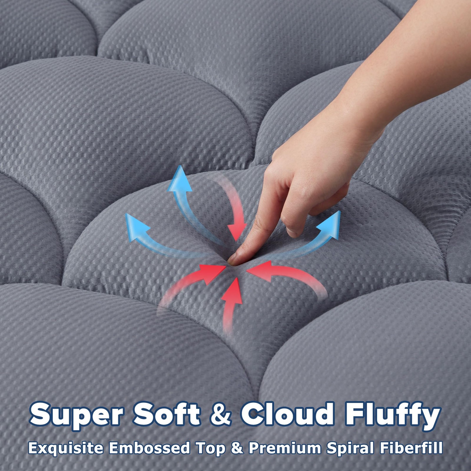 ELVEN HOME Queen Mattress Pad for Back & Hip Pain Relief, Pillow Queen, Grey