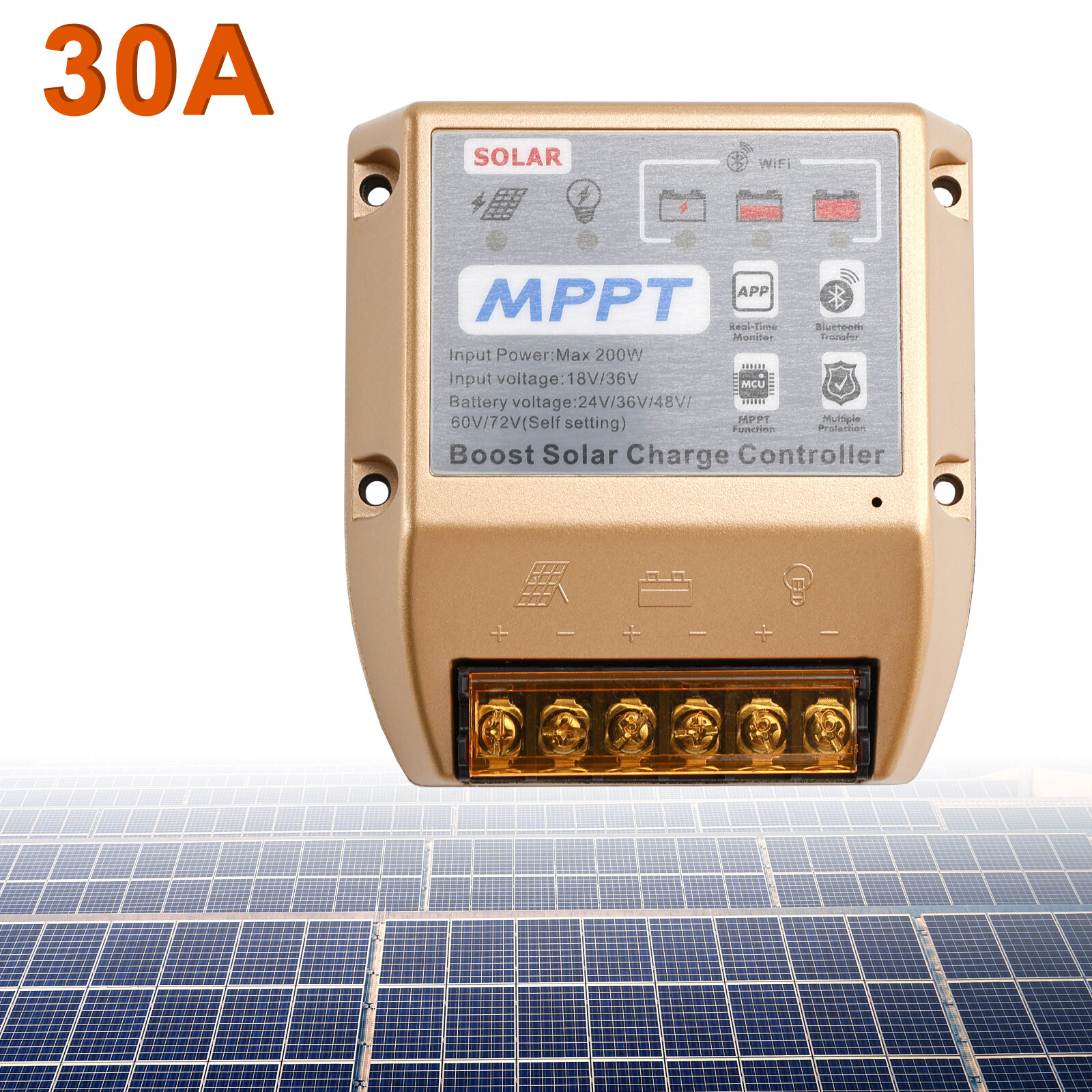 30A Boost MPPT Solar Controller 24-72V Solar Electric Vehicle Charger MobileAPP