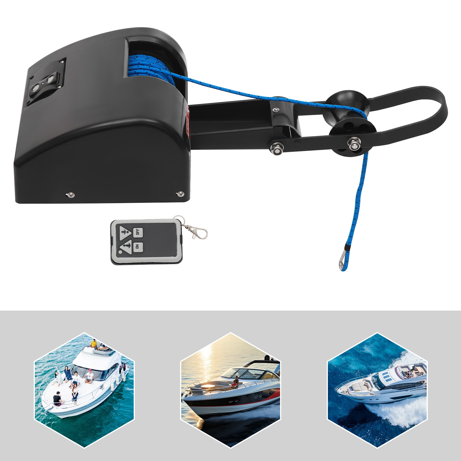 Boat Marine Electric Anchor Winch Boat Winch with Anchor Roller & Remote Control